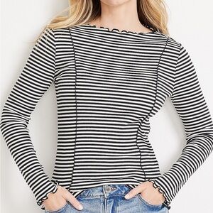 Classic Black and White Striped Long Sleeve Top